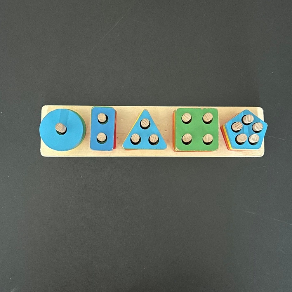 Wooden Shape Sorter Stacking Toy Geometric Blocks Montessori Educational Toddler - Picture 2 of 9